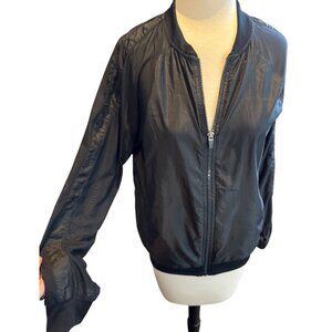 Marika Black Bomber Style Sheer Sleeve Zip Up Jacket